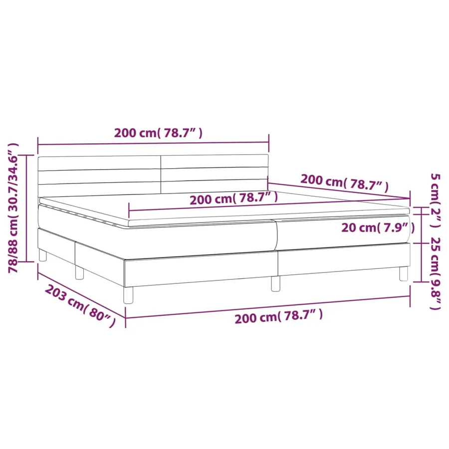 Sommier à lattes de lit avec matelas et LED Rose 200x200 cm - 8