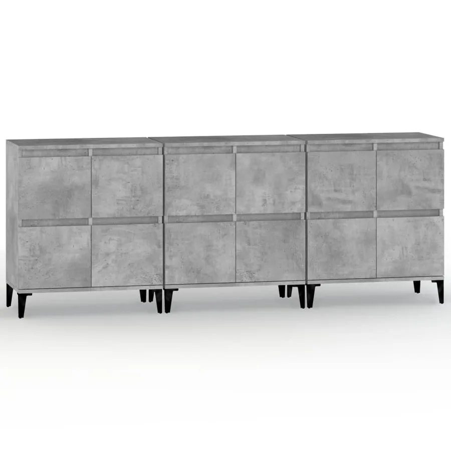 Buffets 3 pcs gris béton 60x35x70 cm bois d'ingénierie - 2