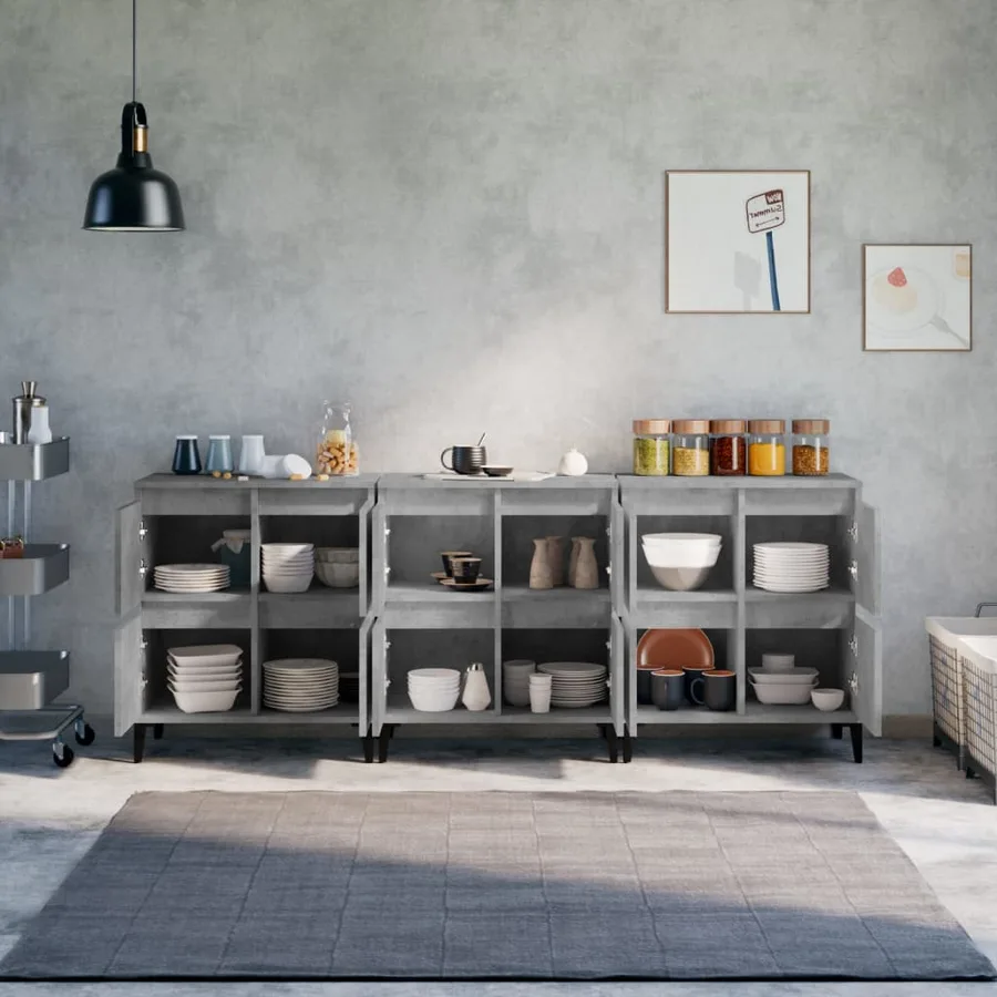 Buffets 3 pcs gris béton 60x35x70 cm bois d'ingénierie - 3