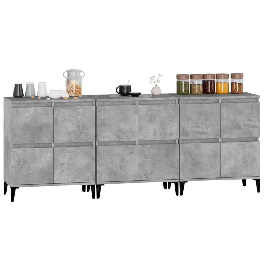 Buffets 3 pcs gris béton 60x35x70 cm bois d'ingénierie - 4