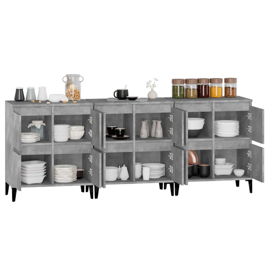 Buffets 3 pcs gris béton 60x35x70 cm bois d'ingénierie - 5