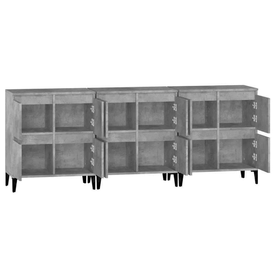 Buffets 3 pcs gris béton 60x35x70 cm bois d'ingénierie - 7