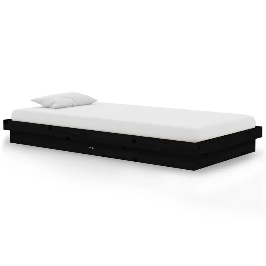 Cadre de lit sans matelas noir bois massif 100x200 cm - 2