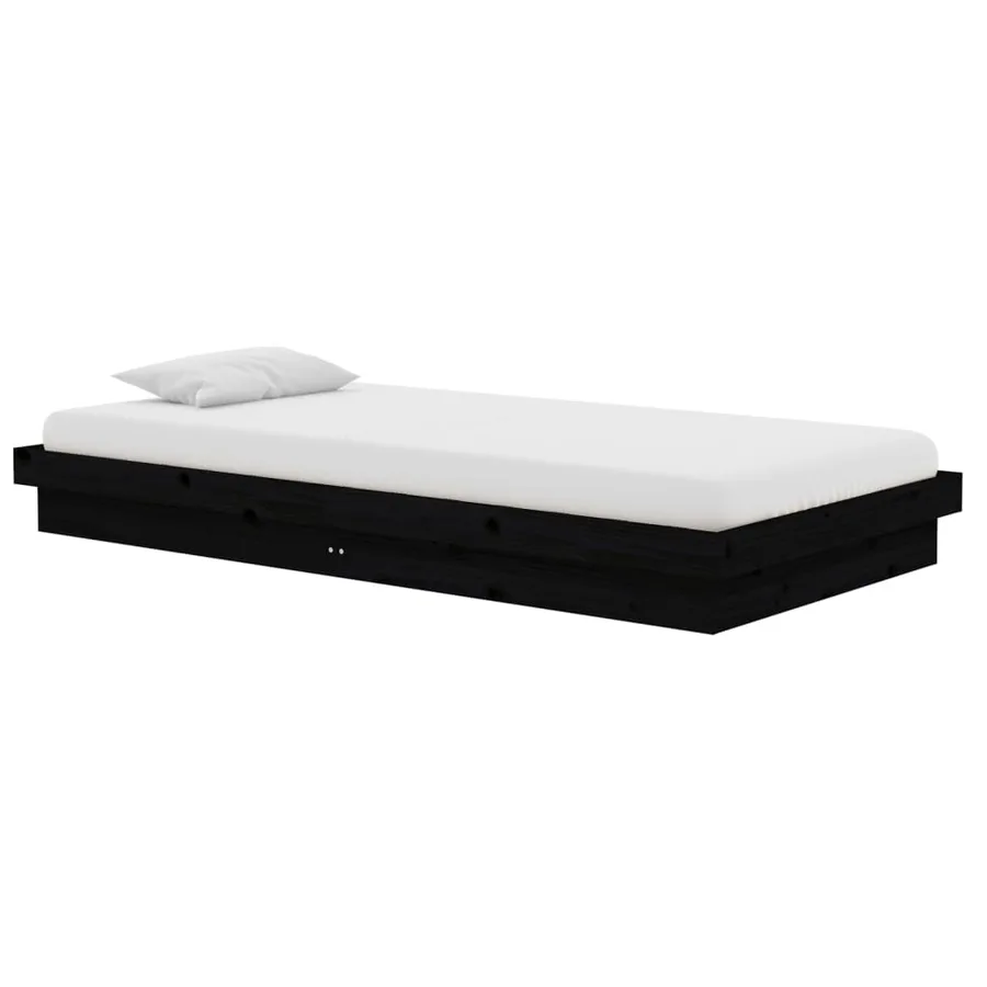 Cadre de lit sans matelas noir bois massif 100x200 cm - 3