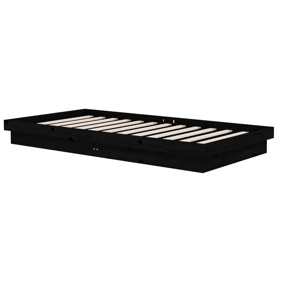 Cadre de lit sans matelas noir bois massif 100x200 cm - 4