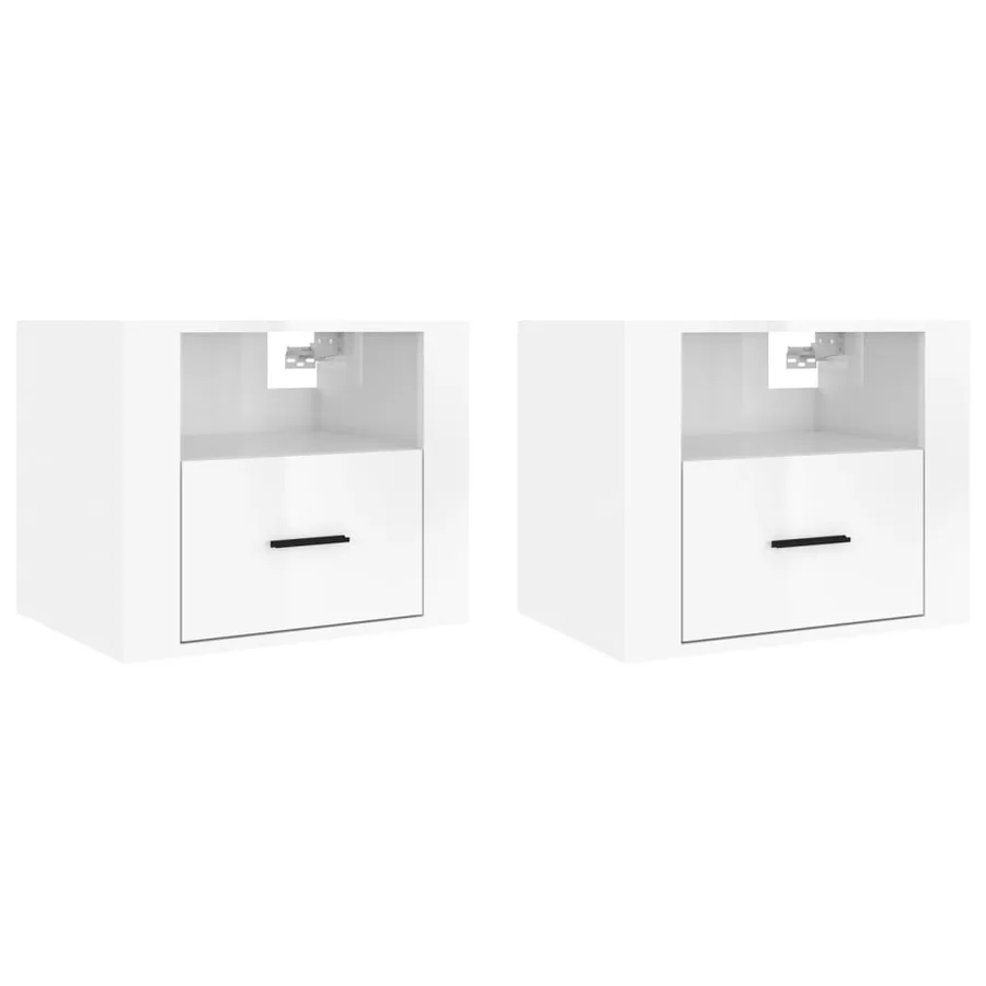 Tables de chevet murales 2 pcs Blanc brillant 50x36x40 cm - 2