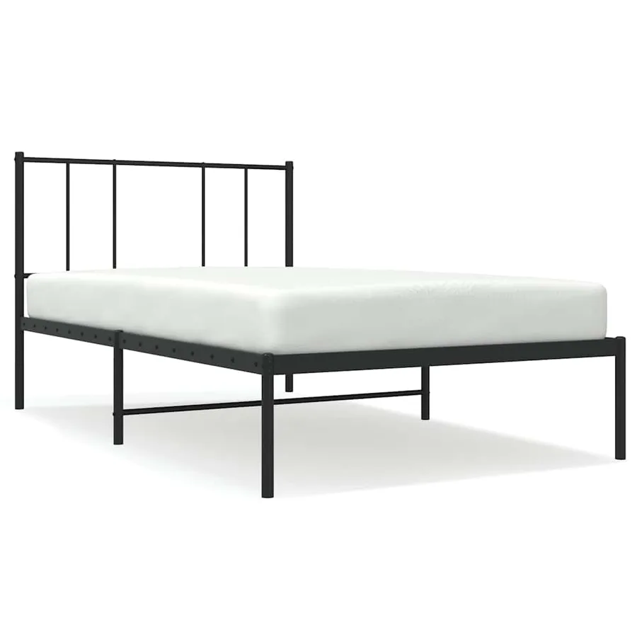 Cadre de lit métal sans matelas avec tête de lit noir 75x190 cm - 2