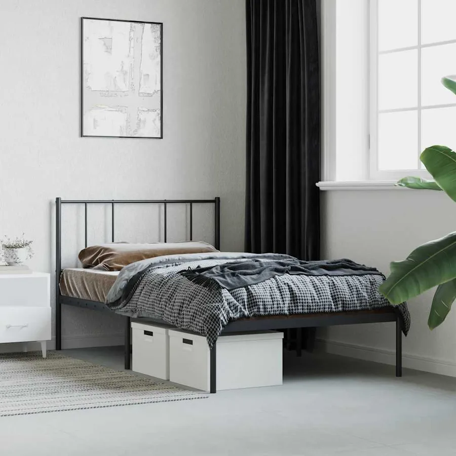 Cadre de lit métal sans matelas avec tête de lit noir 75x190 cm - 4
