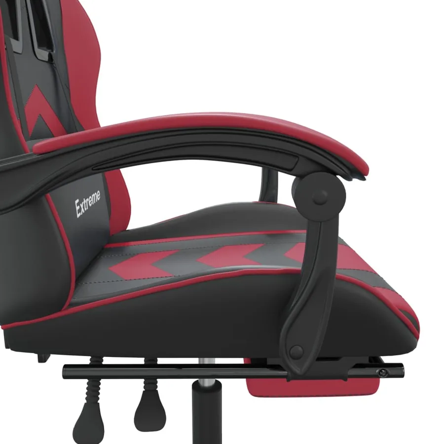 Chaise de jeu avec repose-pied Noir/rouge bordeaux Similicuir - 10
