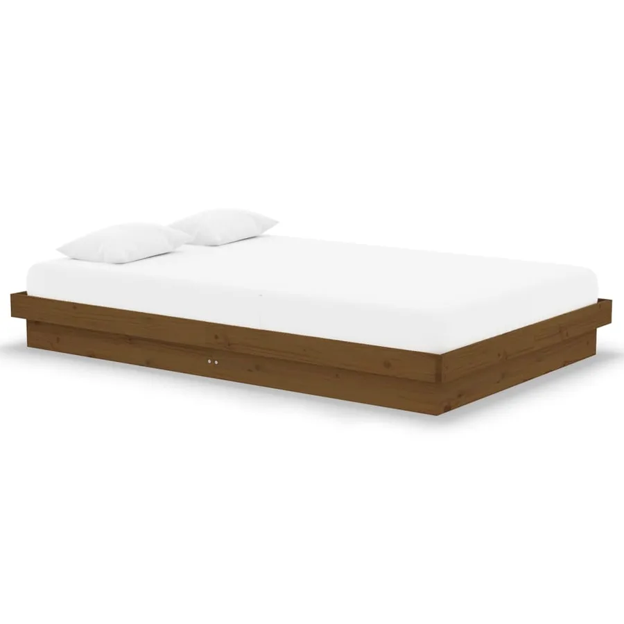 Cadre de lit sans matelas marron miel bois massif - 2