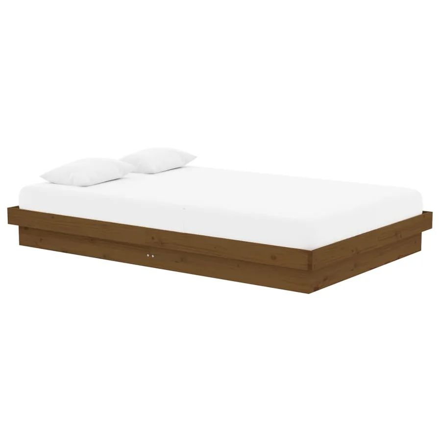 Cadre de lit sans matelas marron miel bois massif - 3