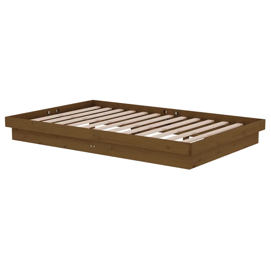 Cadre de lit sans matelas marron miel bois massif - 4