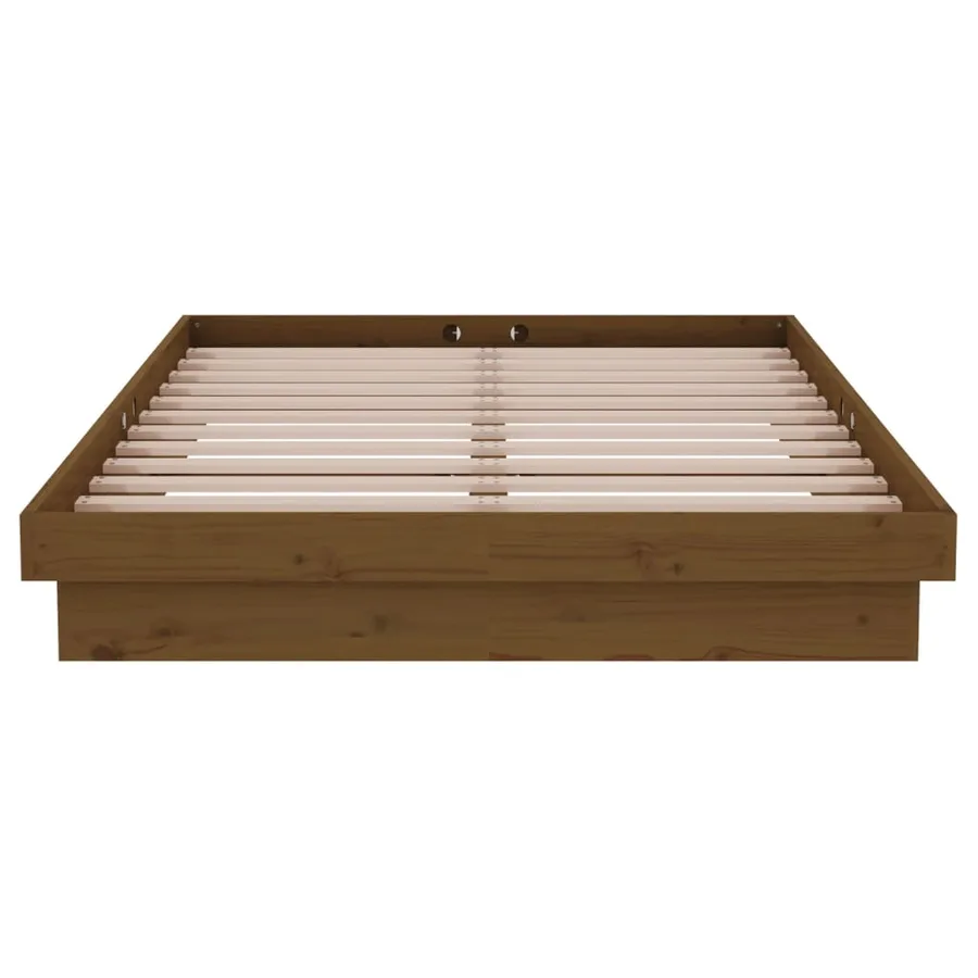 Cadre de lit sans matelas marron miel bois massif - 5