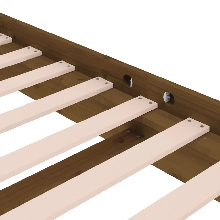 Cadre de lit sans matelas marron miel bois massif - 7