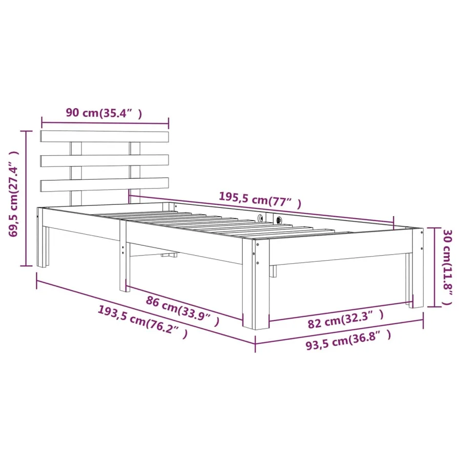 Cadre de lit sans matelas 90x190 cm - 8
