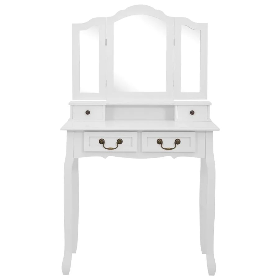 Ensemble de coiffeuse avec tabouret Blanc 80x69x141cm Paulownia - 3