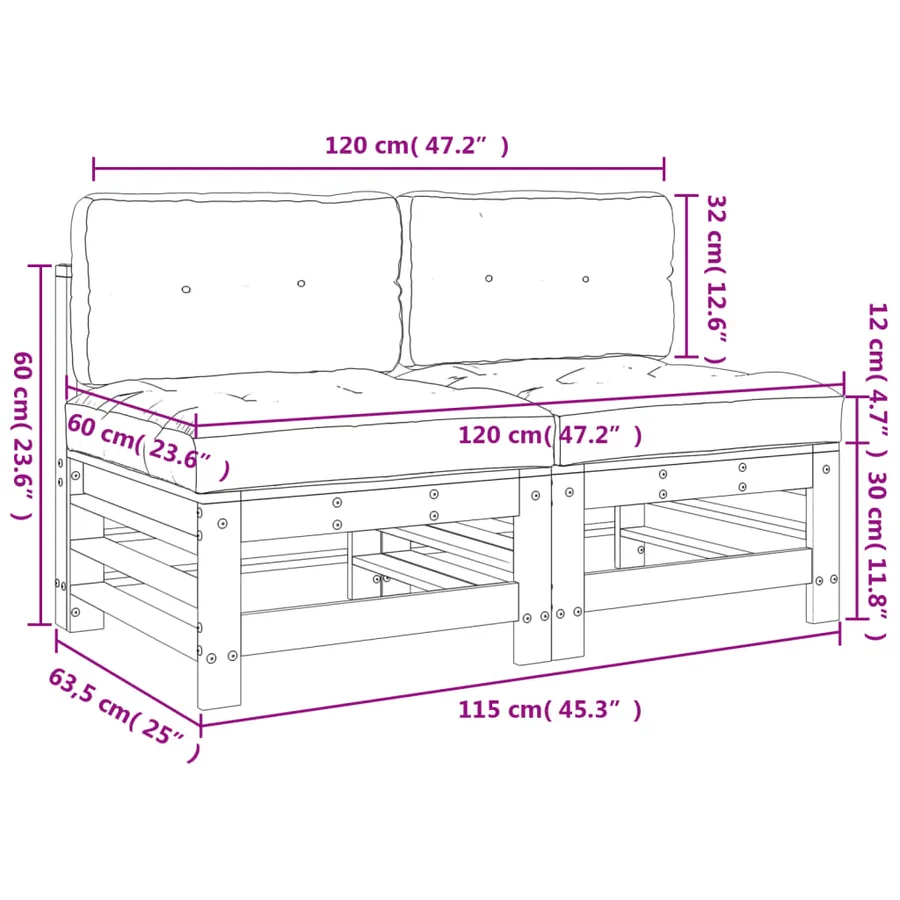 Canapés centraux avec coussins 2 pcs bois massif douglas - 9