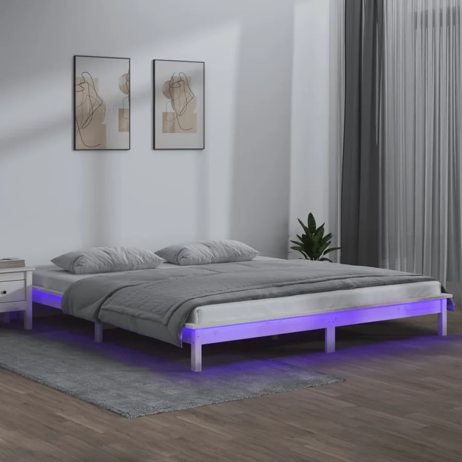 Cadre de lit à LED sans matelas blanc 150x200 cm bois massif