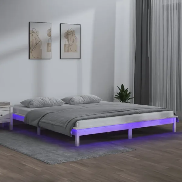 Cadre de lit à LED sans matelas blanc 150x200 cm bois massif