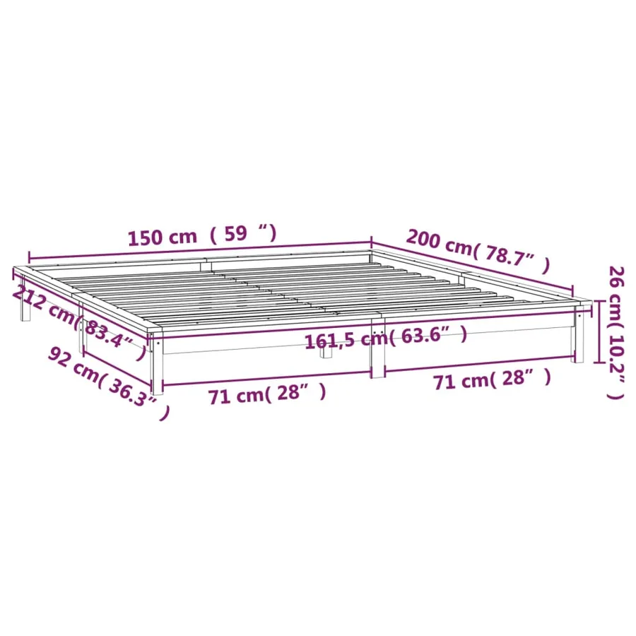 Cadre de lit à LED sans matelas blanc 150x200 cm bois massif - 13