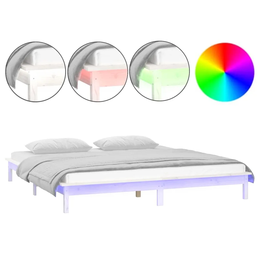 Cadre de lit à LED sans matelas blanc 150x200 cm bois massif - 2