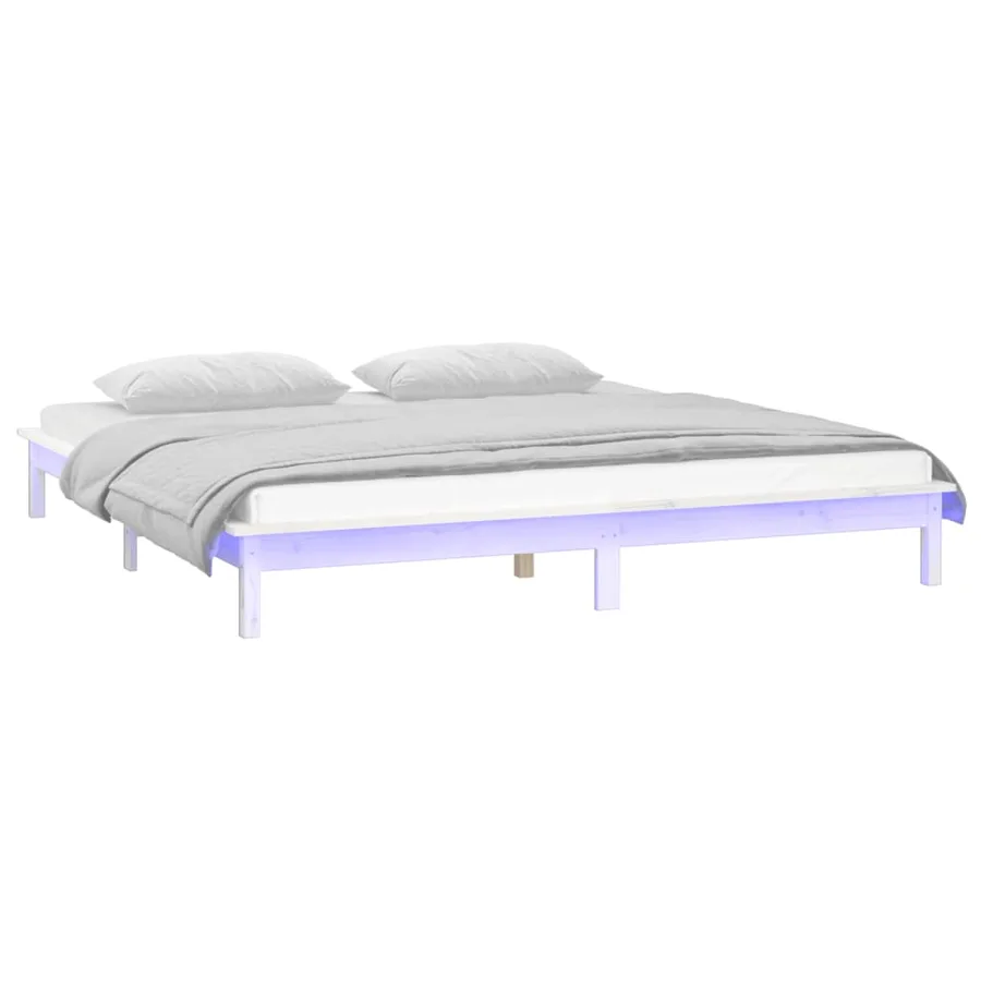 Cadre de lit à LED sans matelas blanc 150x200 cm bois massif - 3