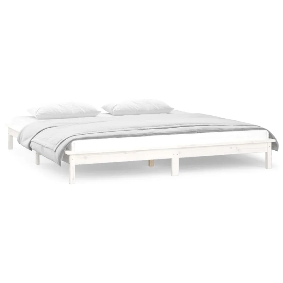 Cadre de lit à LED sans matelas blanc 150x200 cm bois massif - 4