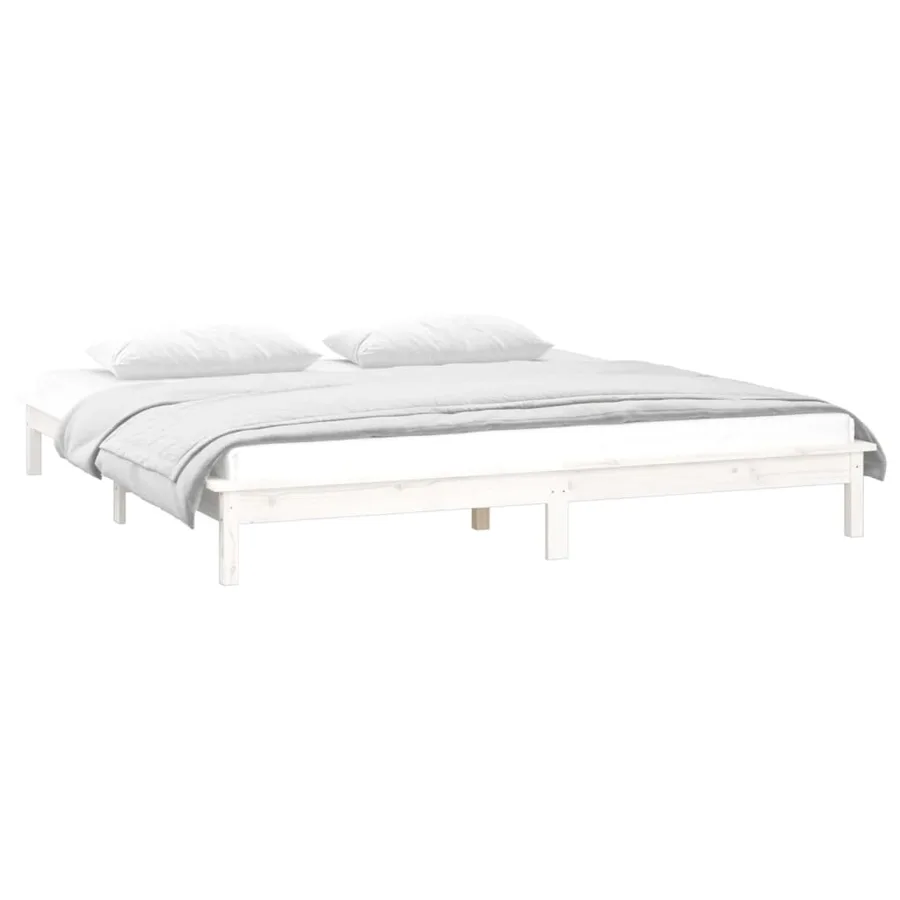 Cadre de lit à LED sans matelas blanc 150x200 cm bois massif - 5