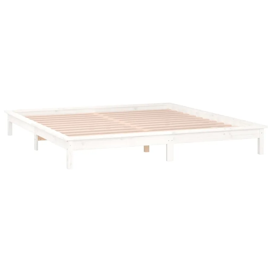 Cadre de lit à LED sans matelas blanc 150x200 cm bois massif - 6