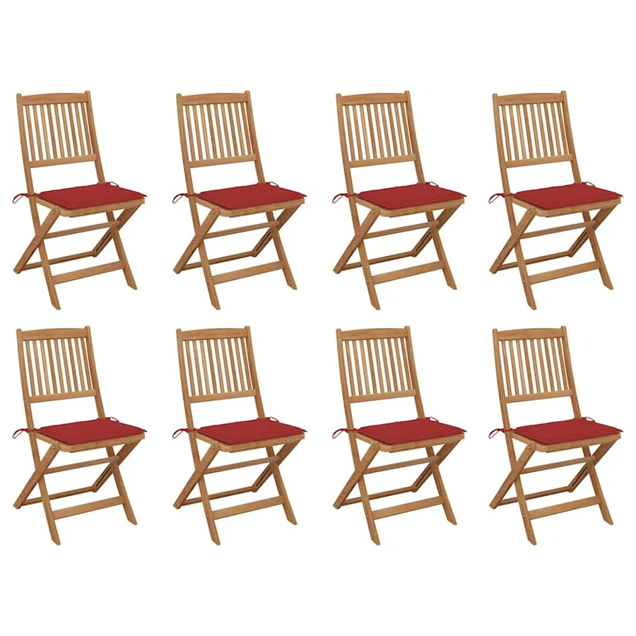 Chaises pliables d'extérieur et coussins lot de 8 Bois d'acacia