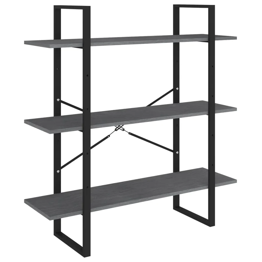 Bibliothèque à 3 niveaux Gris 100x30x105 cm Bois de pin massif - 2