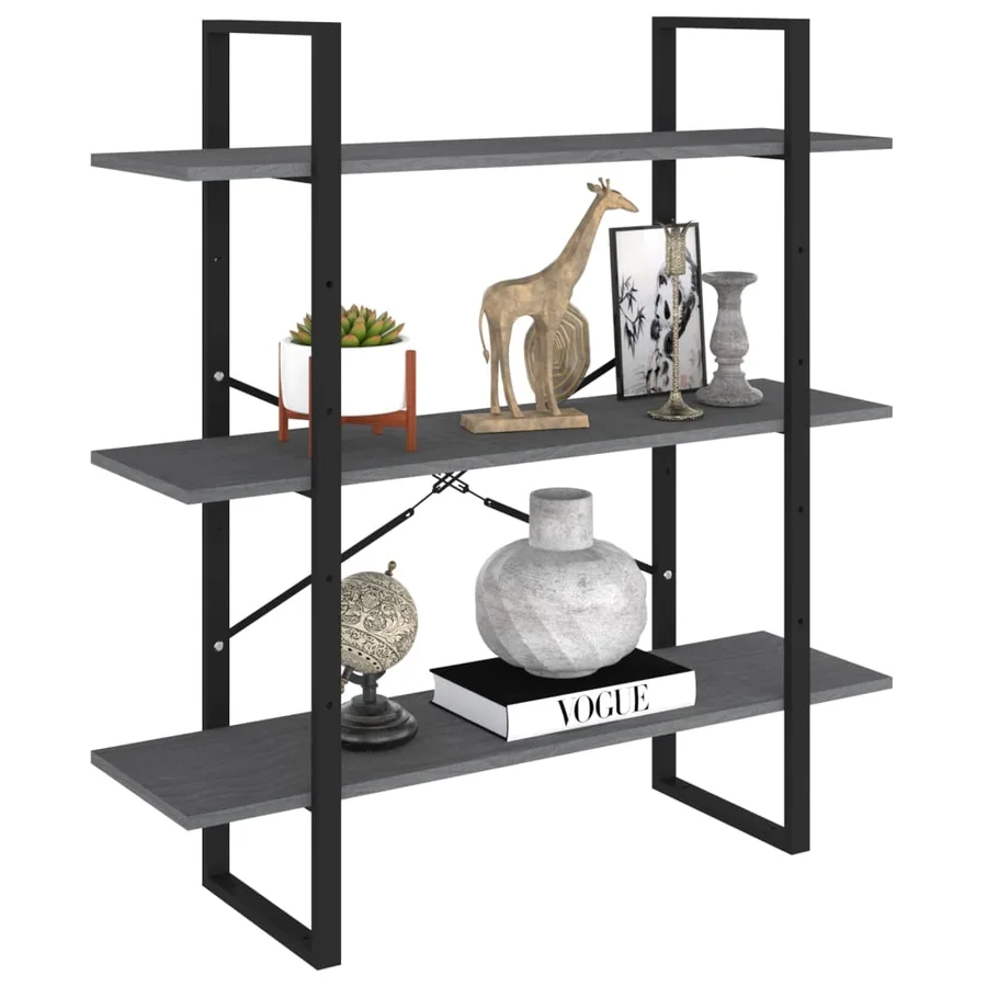 Bibliothèque à 3 niveaux Gris 100x30x105 cm Bois de pin massif - 3