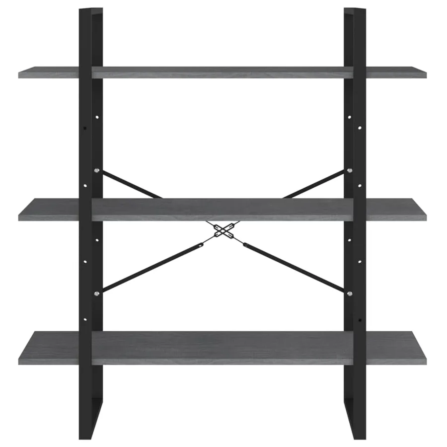 Bibliothèque à 3 niveaux Gris 100x30x105 cm Bois de pin massif - 5