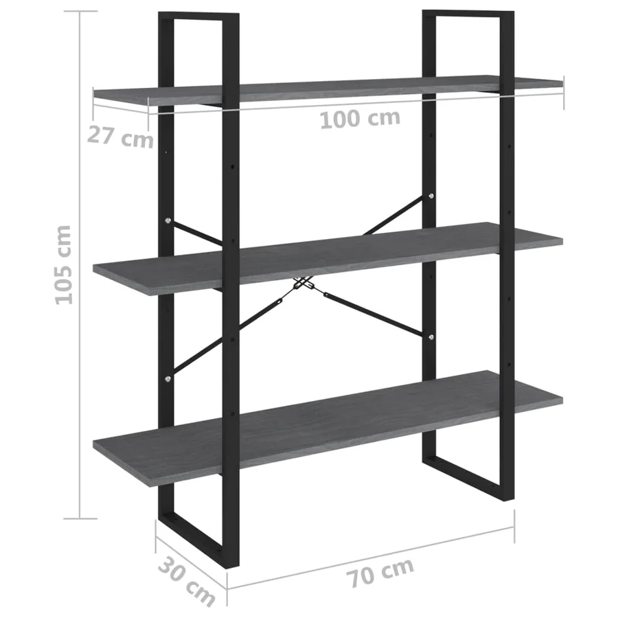 Bibliothèque à 3 niveaux Gris 100x30x105 cm Bois de pin massif - 7