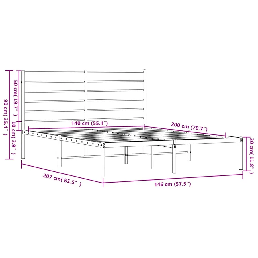 Cadre de lit métal sans matelas et tête de lit blanc 140x200 cm - 10