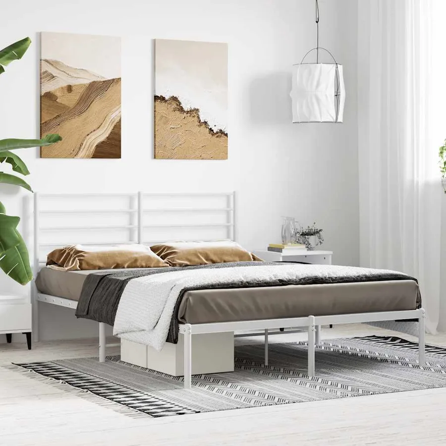 Cadre de lit métal sans matelas et tête de lit blanc 140x200 cm - 4