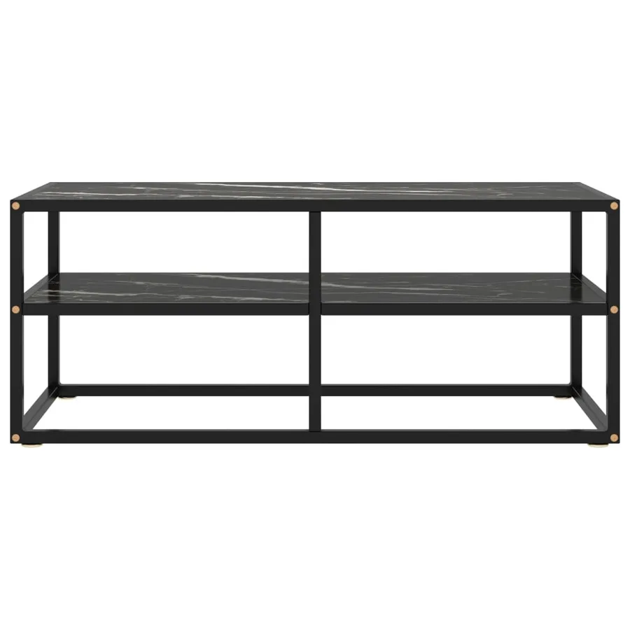 Meuble TV noir avec verre marbre noir 100x40x40 cm - 2