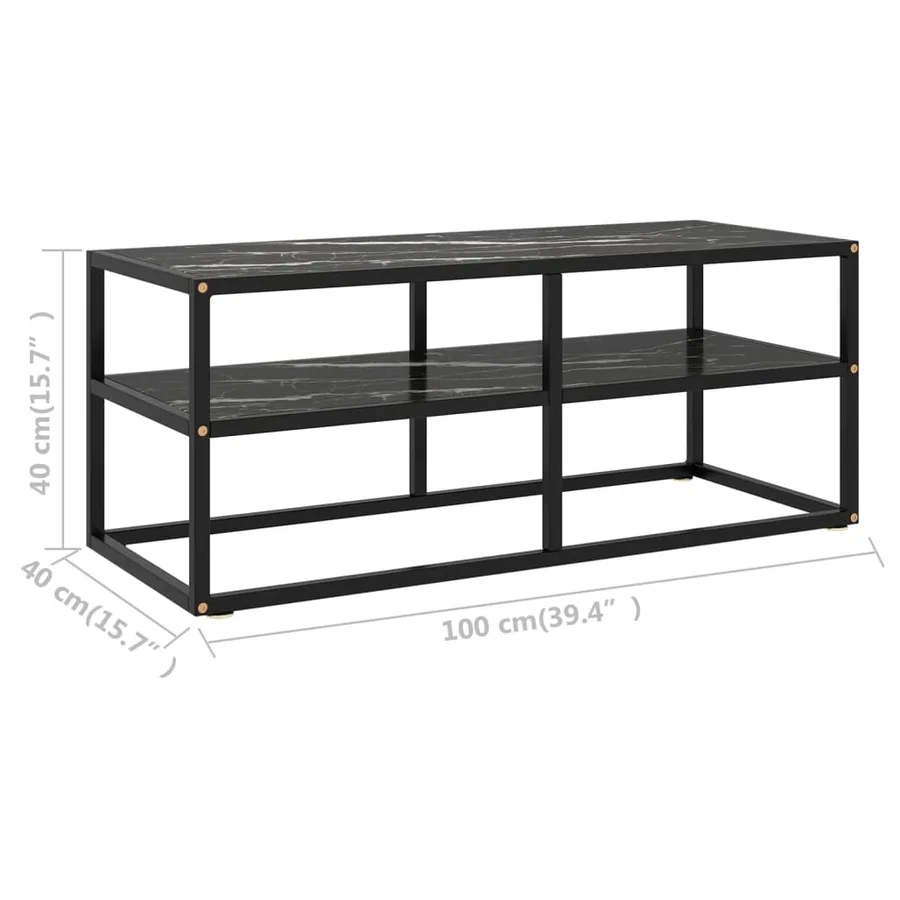 Meuble TV noir avec verre marbre noir 100x40x40 cm - 6