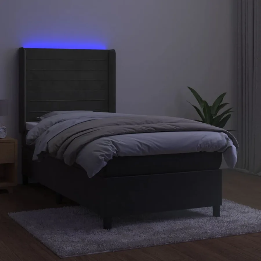 Sommier à lattes de lit et matelas et LED Gris foncé 90x190cm - 3