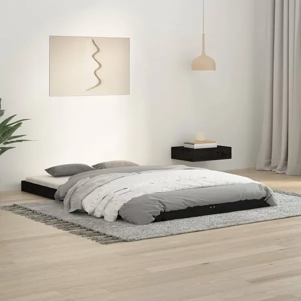 Cadre de lit sans matelas noir 120x190 cm bois de pin massif