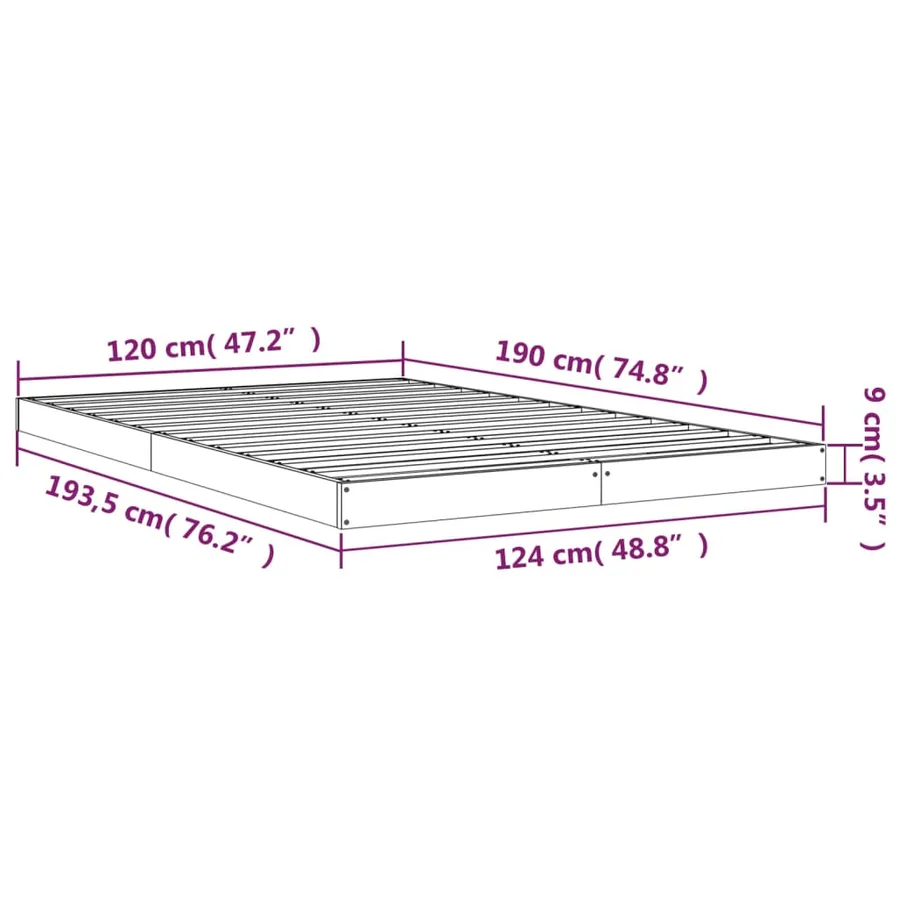 Cadre de lit sans matelas noir 120x190 cm bois de pin massif - 8