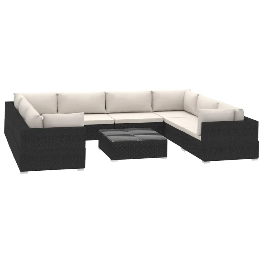 Salon de jardin 9 pcs avec coussins Résine tressée Noir - 2