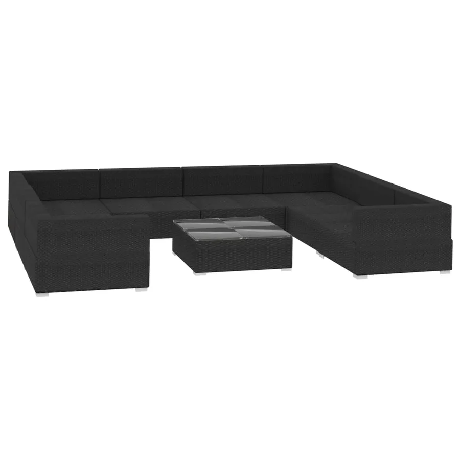 Salon de jardin 9 pcs avec coussins Résine tressée Noir - 3