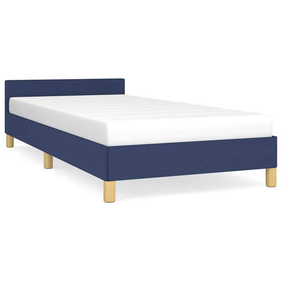 Cadre de lit avec tête de lit sans matelas bleu 90x200 cm tissu - 2
