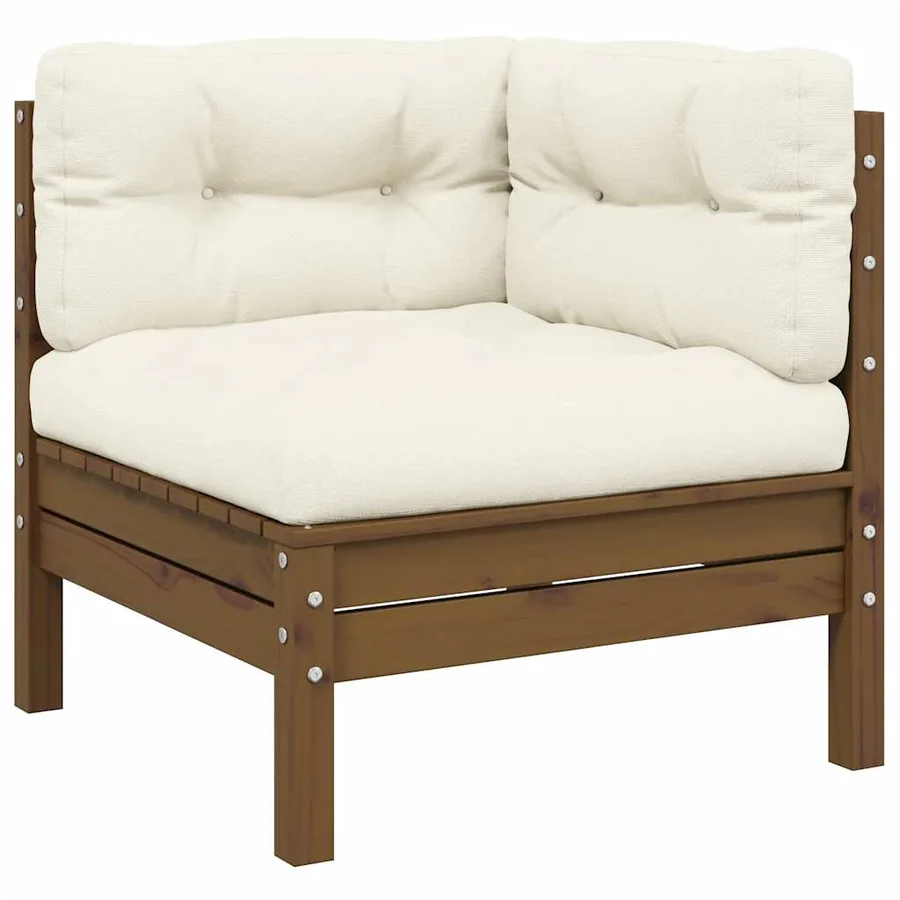 Salon de jardin 3 pcs avec coussins crème bois de pin massif - 2