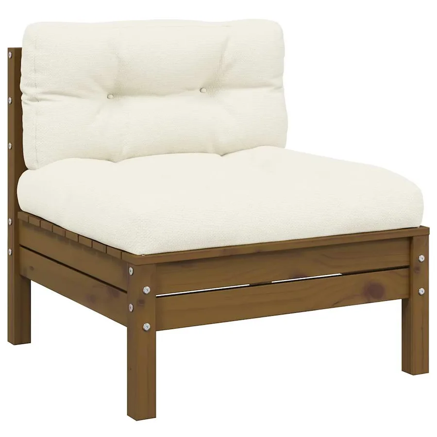 Salon de jardin 3 pcs avec coussins crème bois de pin massif - 3