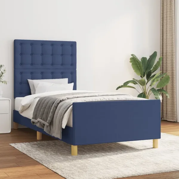 Cadre de lit sans matelas bleu 90x200 cm tissu