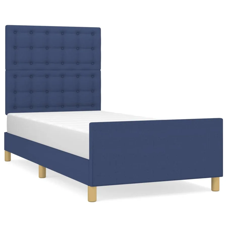 Cadre de lit sans matelas bleu 90x200 cm tissu - 2