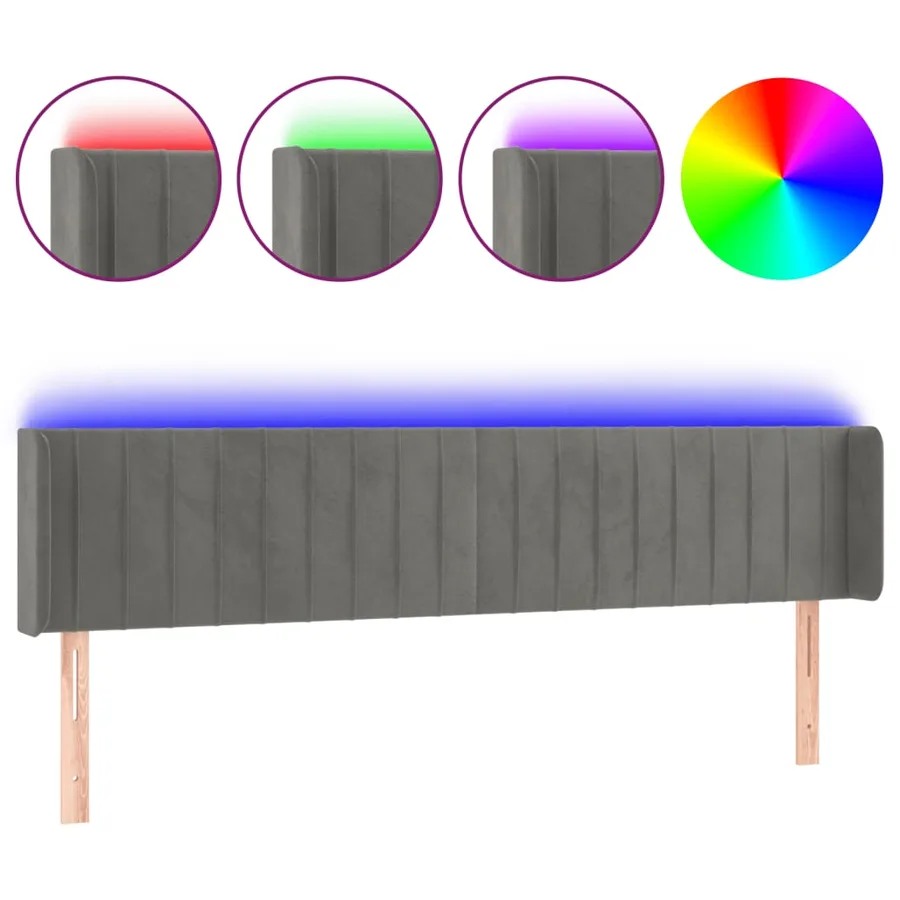Tête de lit à LED Gris clair 203x16x78/88 cm Velours - 2