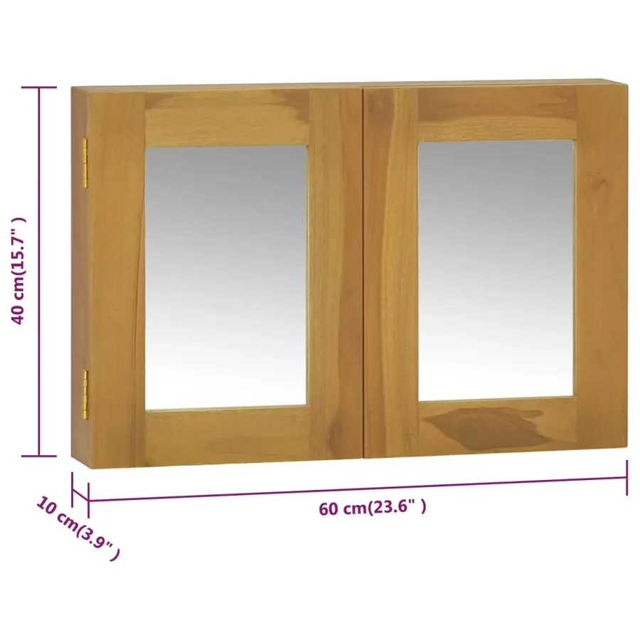 Armoire à miroir 60x10x40 cm Bois de teck solide - 9